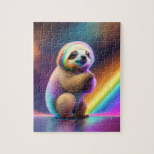 Puzzle Bébé paresseux mignon aquarelle avec arc-en-ciel