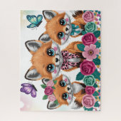 Puzzle Bébé renard mignon avec des fleurs (Vertical)