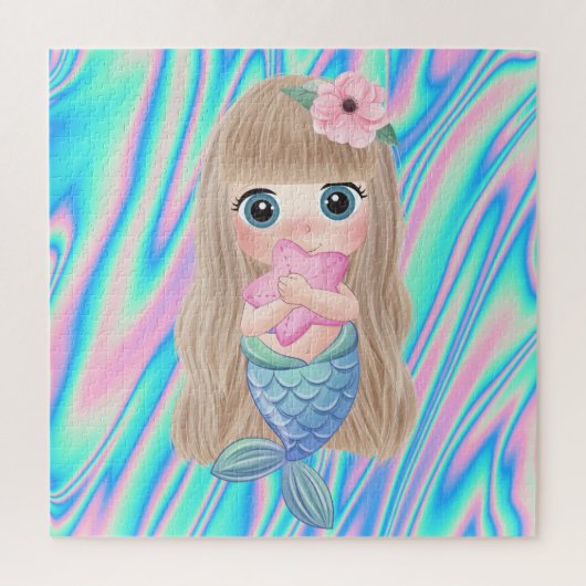 Puzzle Bébé Sirène Mignon aux Couleurs Ombrées (Vertical)