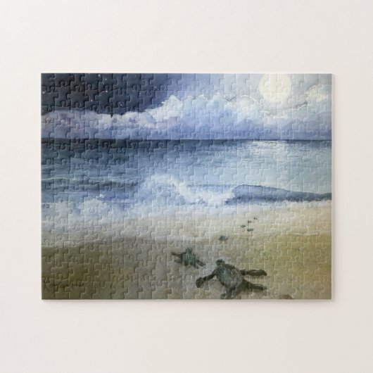 Puzzle Bébé tortues de mer, vagues d'océan sous une Plein (Horizontal)