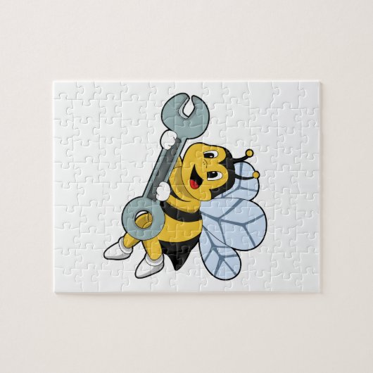 Puzzle Bee as Mechanic with Wrench (Horizontal)