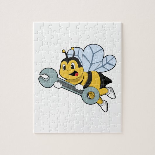 Puzzle Bee as Mechanic with Wrench (Vertical)