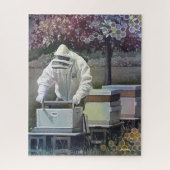 Puzzle Beekeeper Tending Honey Bee Boxes Aquarelle Art (Vertical)