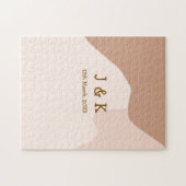 Puzzle Beige boho incurvé date nom mariage (Horizontal)