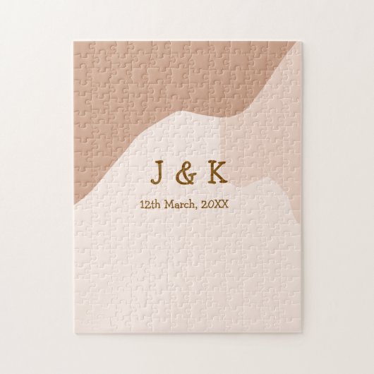 Puzzle Beige boho incurvé date nom mariage (Vertical)
