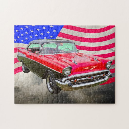 Puzzle Bel Air 1957 de Chevrolet et drapeau américain (Horizontal)