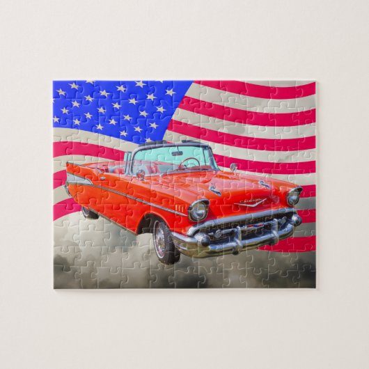 Puzzle Bel Air 1957 de Chevrolet et drapeau des USA (Horizontal)