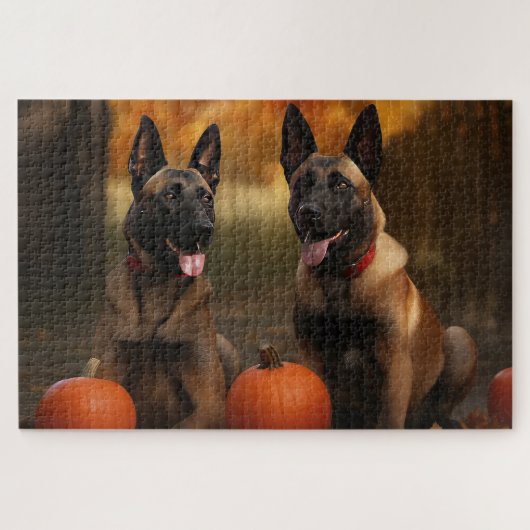 Puzzle Belge Malinoi Puppy Automne Citrouille de plaisir (Horizontal)