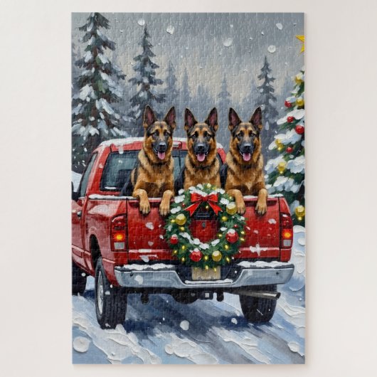 Puzzle Belgian Shepherd Christmas Red Truck Holiday (Vertical)