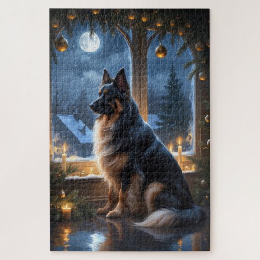Puzzle Belgian Shepherd With Christmas Lights Holiday (Vertical)