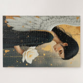 Puzzle Belle Ange Gothique et Rose Blanche Céleste (Horizontal)