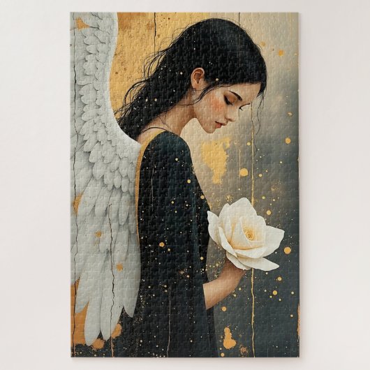 Puzzle Belle Ange Gothique et Rose Blanche Céleste (Vertical)