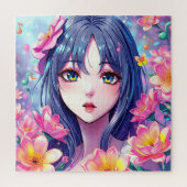 Puzzle Belle Anime Girl and Flowers (Vertical)