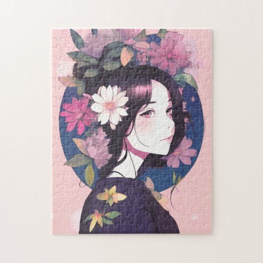 Puzzle Belle Anime Girl couronnée de fleurs (Vertical)