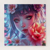Puzzle Belle Anime Girl Glitchcore Floral (Vertical)