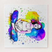 Puzzle Belle Aquarelle Femme Méditant Abstrait (Horizontal)