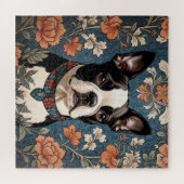 Puzzle Belle Boston Terrier William Morris Inspiré (Horizontal)