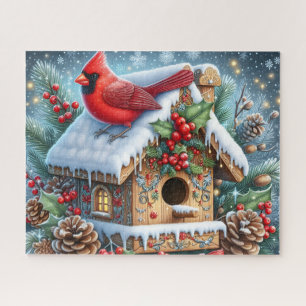Puzzle Belle Cardinal à l'arrière-plan hivernal avec nich