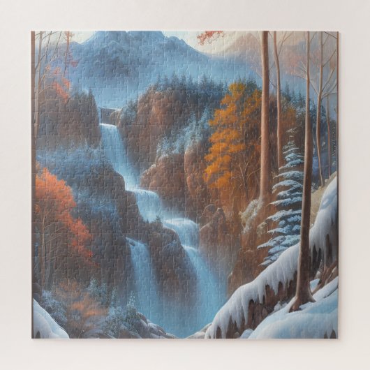 Puzzle Belle cascade dans une forêt de neige (Vertical)