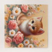 Puzzle Belle Chat Avec Fleurs (Horizontal)
