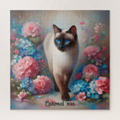 Puzzle Belle chat et fleurs siamois (Vertical)