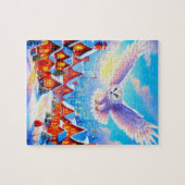 Puzzle Belle Chouette neigeuse survolant le village de No (Horizontal)