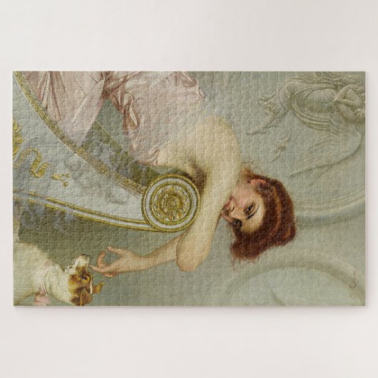 Puzzle Belle Dame branchée Taisant Son Chien Chiot (Horizontal)