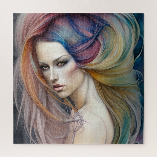 Puzzle Belle dame Pastel avec longue traînée de cheveux (Vertical)