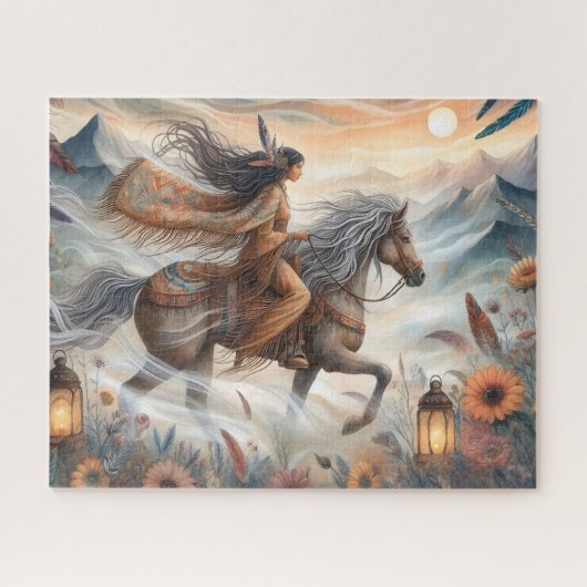 Puzzle Belle femme amérindienne à cheval (Horizontal)