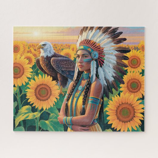 Puzzle Belle femme amérindienne avec aigle (Horizontal)
