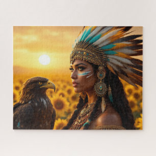 Puzzle Belle femme amérindienne avec corbeau