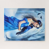 Puzzle Belle Femme au corbeau, dans une forêt de neige (Horizontal)