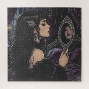 Puzzle Belle femme gothique regardant dans un miroir anti