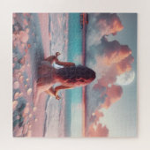 Puzzle Belle femme méditant sur la plage vierge (Horizontal)