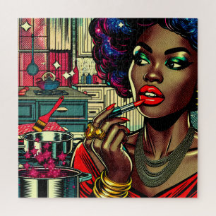 Puzzle Belle Femme Se Mettant du Rouge à Lèvres