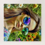 Puzzle Belle Fille avec Reflet de Lunettes de Soleil Fleu (Horizontal)