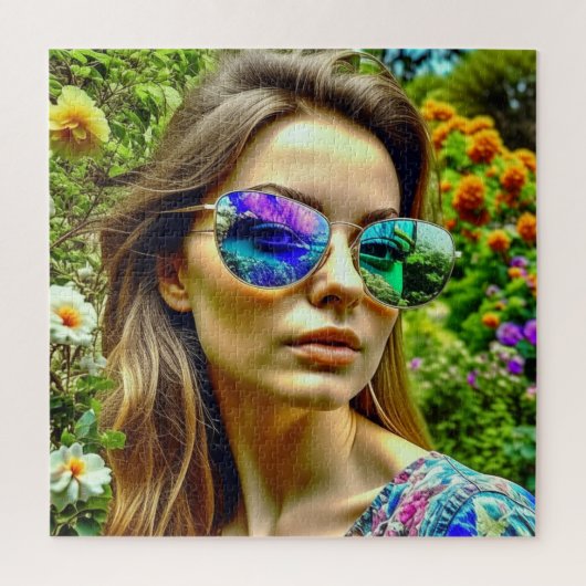 Puzzle Belle Fille avec Reflet de Lunettes de Soleil Fleu (Vertical)