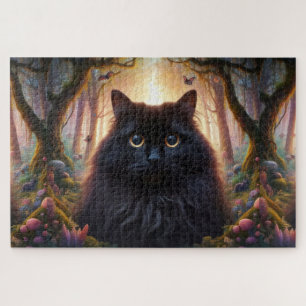 Puzzle Belle Fluffy Chat Noir avec yeux or