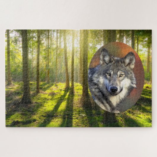 Puzzle Belle Forêt Wolf Et Sunrise (Horizontal)