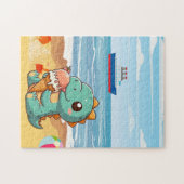 Puzzle Belle glace manger dino à la plage (Horizontal)