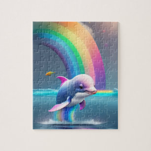 Puzzle Belle jolie dauphin coloré avec arc-en-ciel