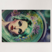 Puzzle Belle Lavande & Green Retro Style Space Woman (Horizontal)