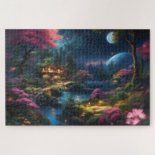 Puzzle Belle maison et jardins dans un pays magique (Horizontal)