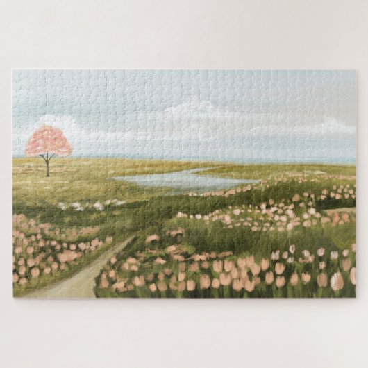 Puzzle Belle peinture à l'huile Floral Meadow Path & Lake (Horizontal)