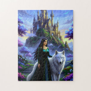Puzzle Belle Princesse avec Loup Majestueux