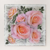 Puzzle Belle rose Roses sur dentelle Arrière - plan (Horizontal)