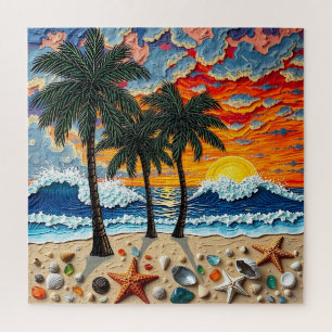 Puzzle Belle scène de plage avec des palmiers