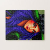 Puzzle Belle sorcière d'Halloween à Haired Bleu (Horizontal)