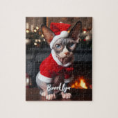 Puzzle Belle Sphynx Chat dans un chapeau de Père Noël (Vertical)