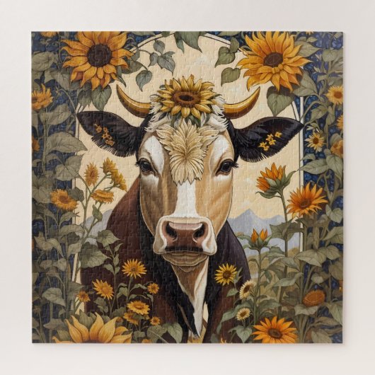 Puzzle Belle Vache de campagne tournesol décoratif (Vertical)